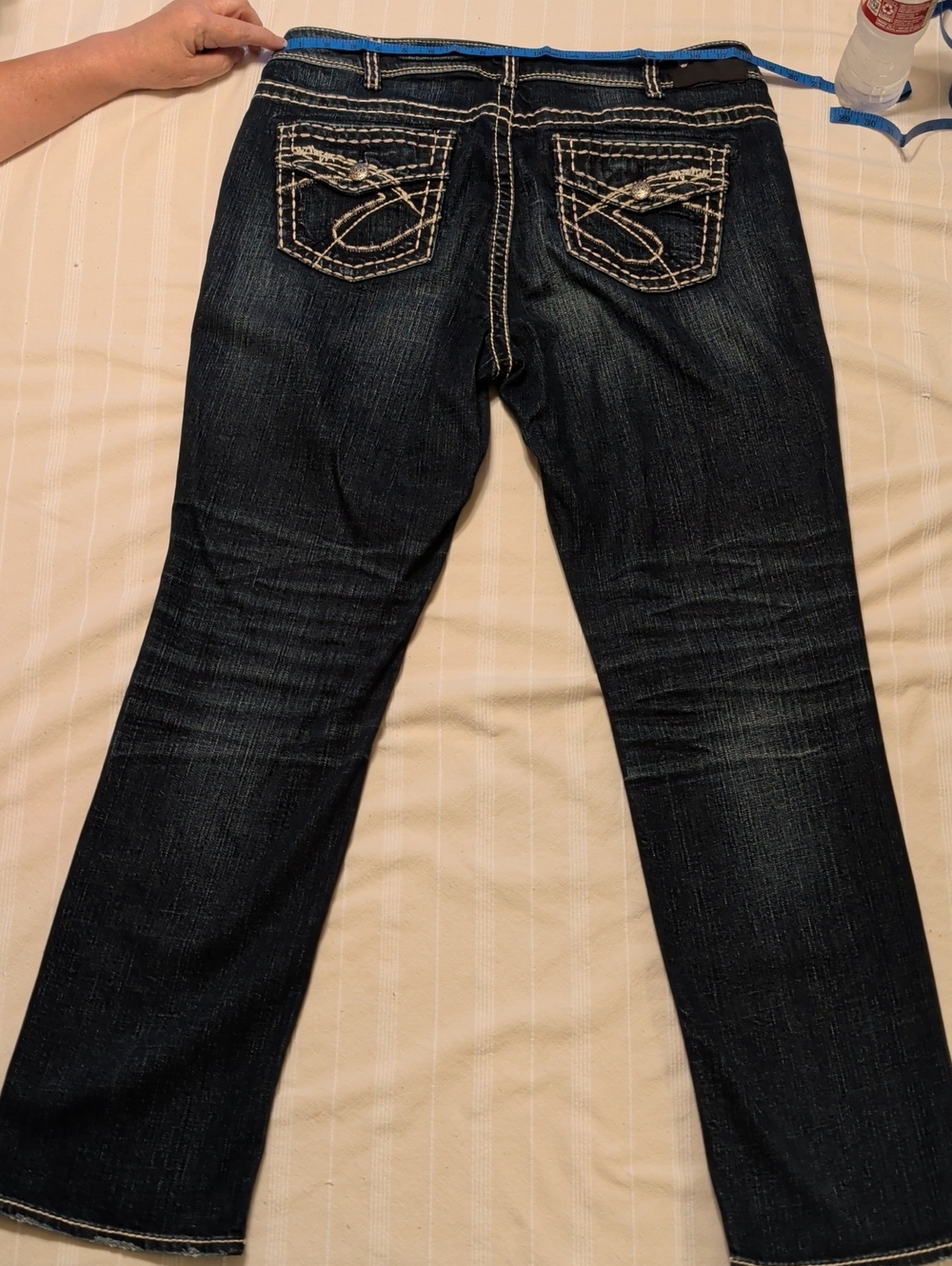 Silver Women's Jeans Dark Blue Boot Cut with Decorative Back Pocket Stitching